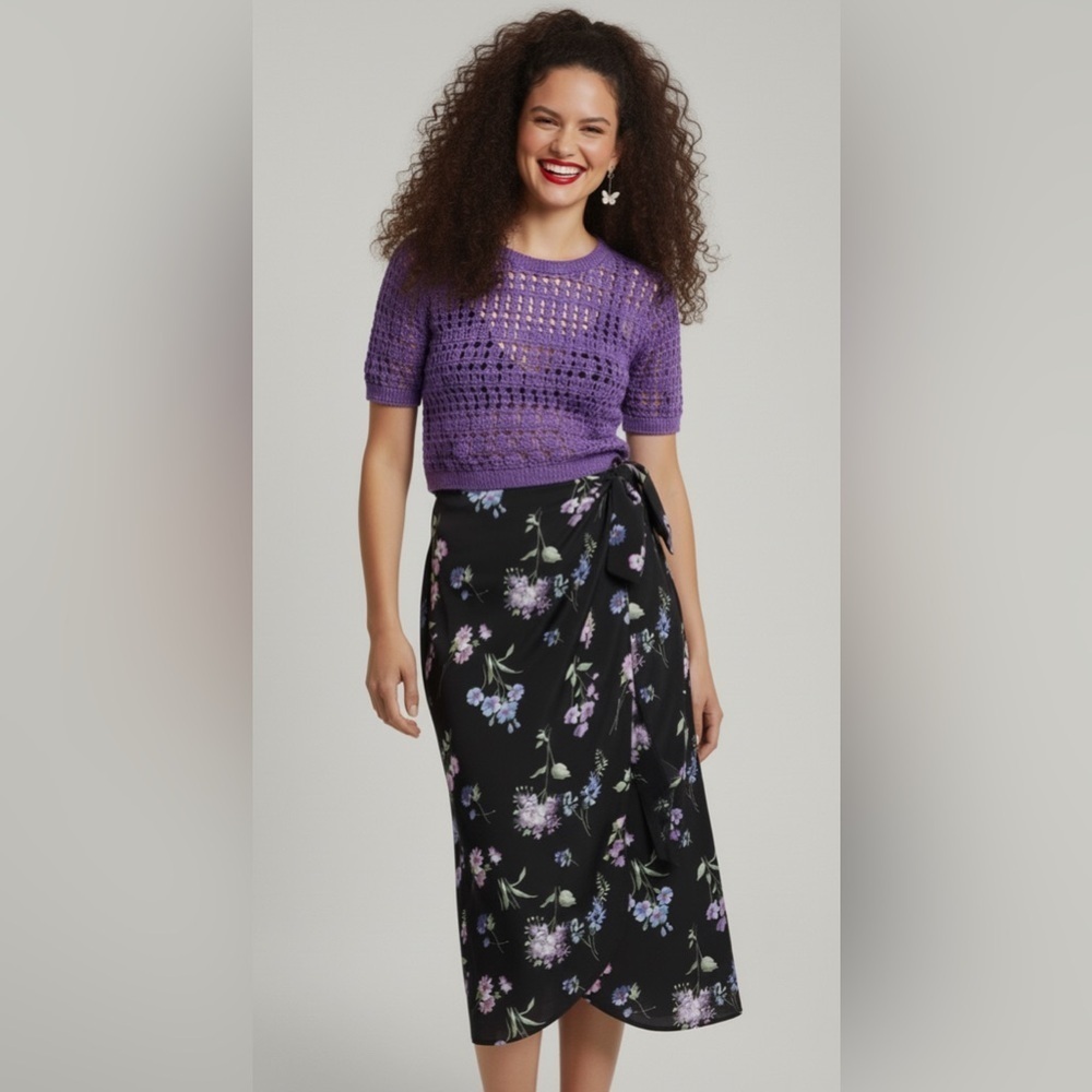Vintage Y2K Rampage Dark Floral Wrap Skirt Junior Sz 5 Fairy Grunge Cottagecore
